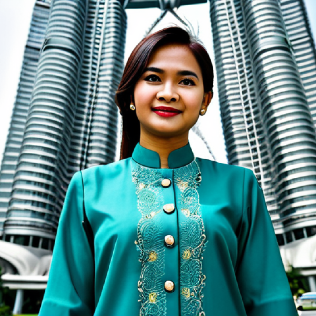 Modern Malaysian Woman**
"A professional Malaysian woman in a modern *baju kurung*, standing in front of the Petronas Twin Towers, Kuala Lumpur. Fully clothed, appropriate attire, professional, safe for work, perfect anatomy, natural proportions, high quality."
**