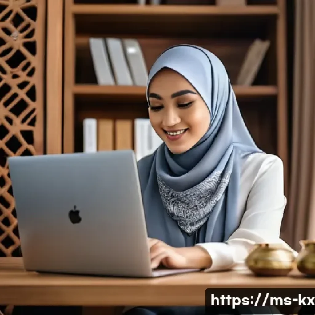 인플루언서 협업의 효과를 극대화하는 팁 - A professional Muslim female influencer in a stylish hijab, seated in a modern Malaysian home office...