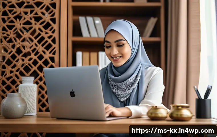인플루언서 협업의 효과를 극대화하는 팁 - A professional Muslim female influencer in a stylish hijab, seated in a modern Malaysian home office...