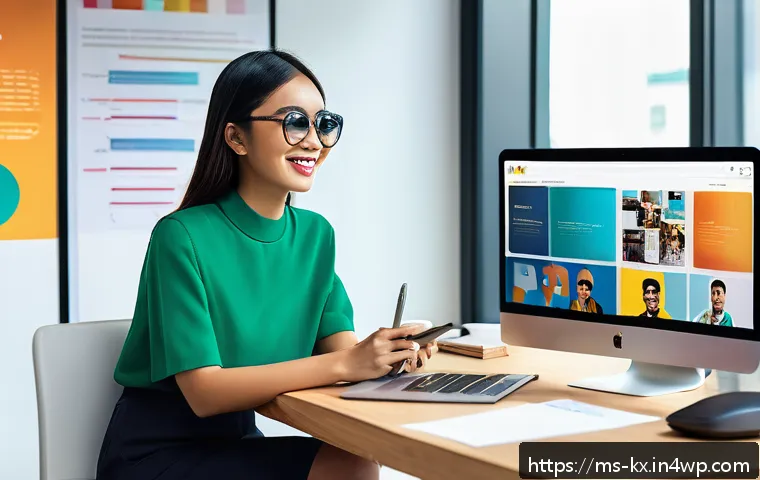 인플루언서 협업에서의 커뮤니케이션 전략 - A vibrant digital marketing workspace featuring a young Malay influencer in stylish casual wear, sit...